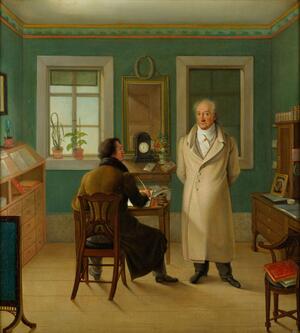 Bild vergrößern: Klassik Stiftung Weimar, Goethe in seinem Arbeitszimmer, dem Schreiber John diktierend, 1831