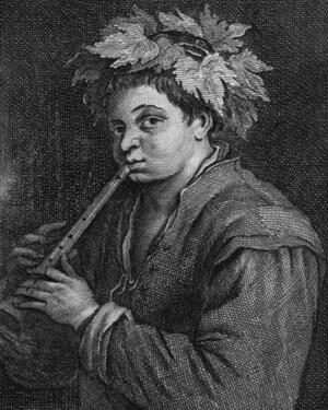 Bild vergrößern: Jan van Troyen, Der Flötenspieler, 1658, Kupferstich