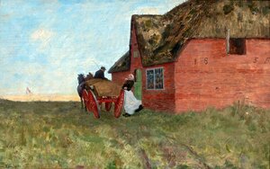 Bild vergrößern: Leopold von Kalckreuth, Fuhrwerk vor Friesenhaus, 1890, Öl auf Holz