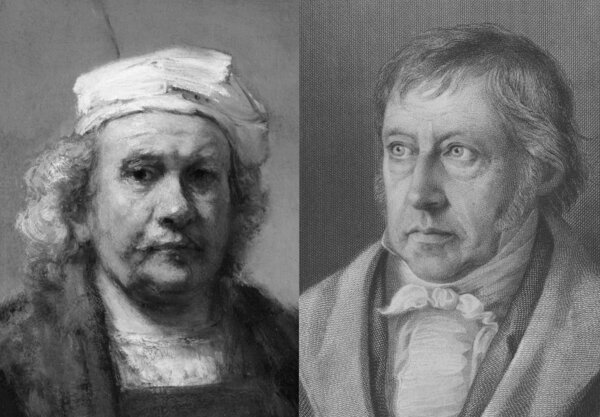 Rembrandt, 1665; Hegel, Stahlstich von Lazarus Sichling, 1828
