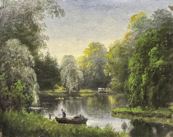 Wilhelm von Kobbe, Angler am Seeufer, o.D., &Ouml;l auf Leinwand
